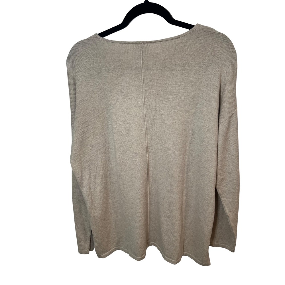 Chico's Relaxed Cotton Blend Sweater Tan Oversized Minimalist Knit Top L 12/14 - Picture 4 of 9